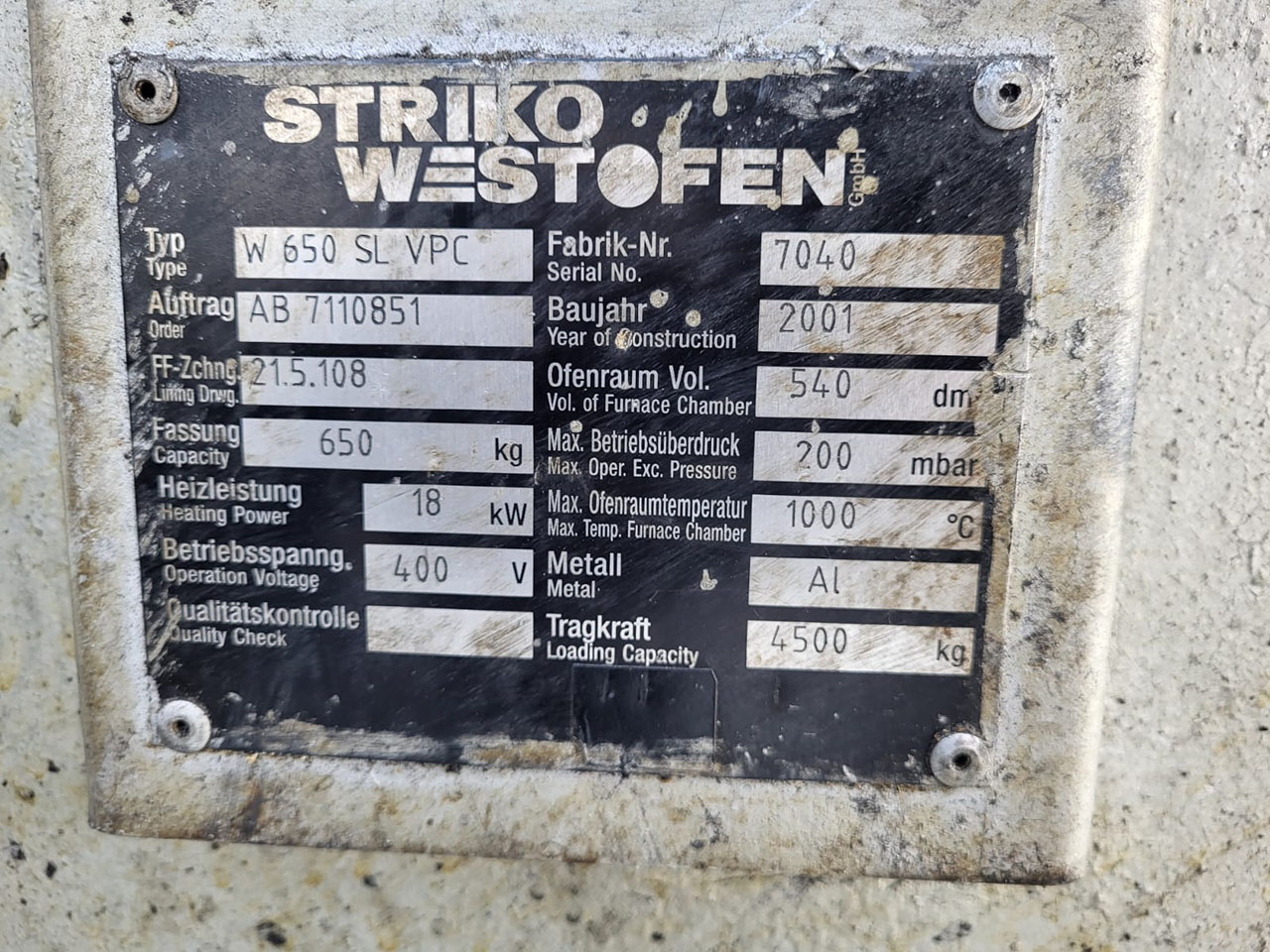 StrikoWestofen W 650 SL ProDos配料炉 O1749, 二手